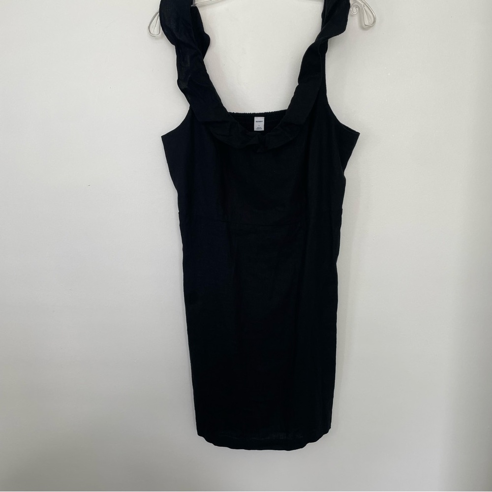Old Navy Womens Dress Size Large Black Linen Blend Ruffle Capsule Minimalist